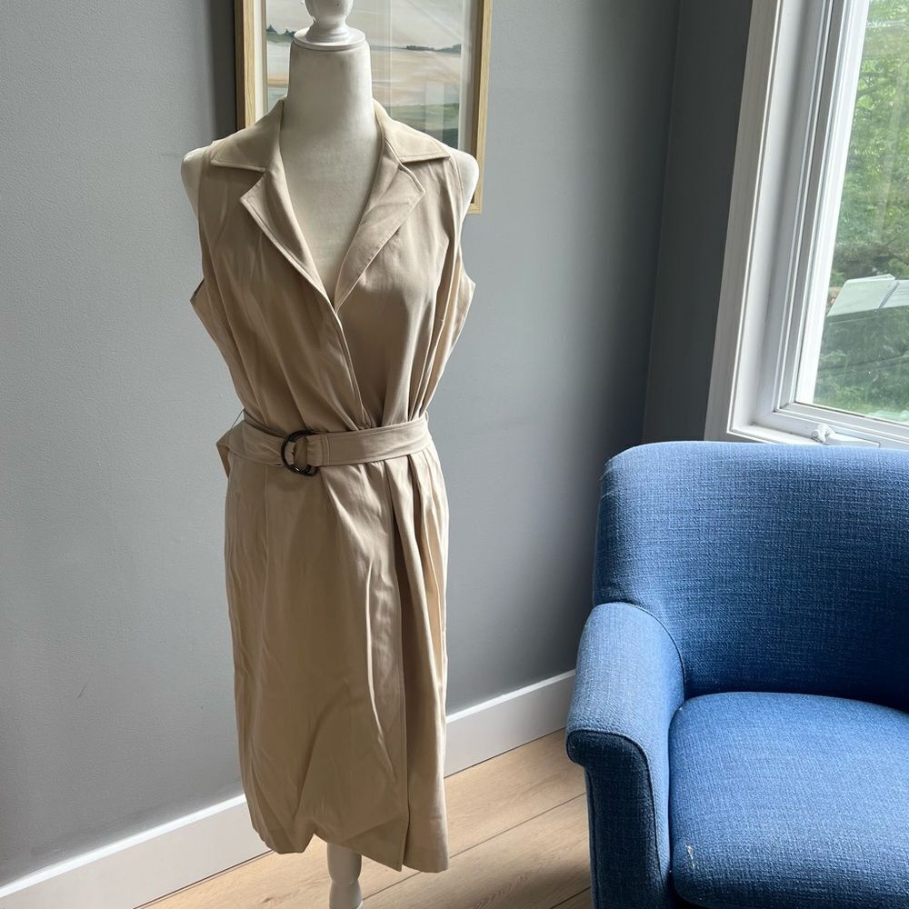 Lafayette 148 New York Sleeveless Beige Belted Shirtdress
